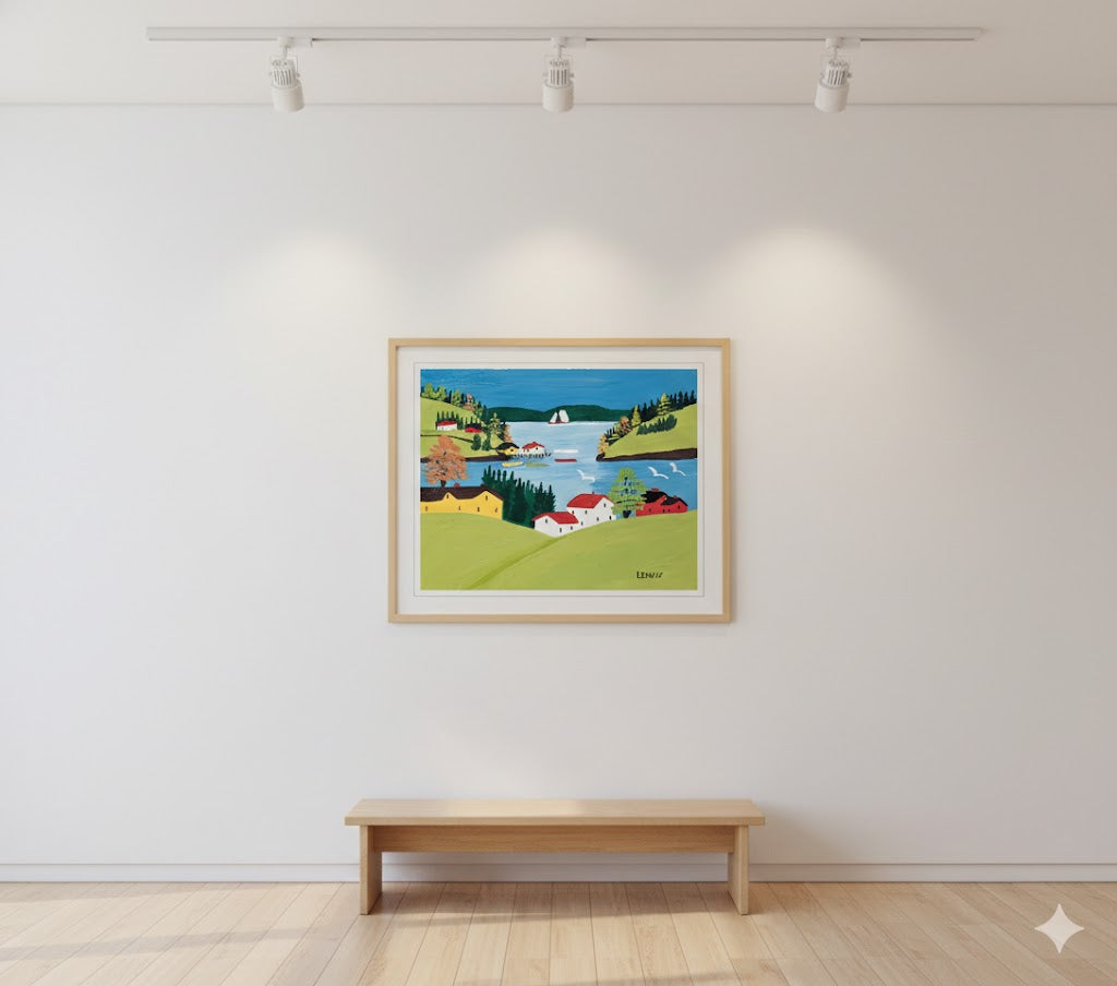 Framed Art Print By Maud Lewis Digby Harbour Folk Art Painting Flat Style Maritime Wall Decor 24 X 28 Inches, Maud Lewis, American Art, Art, Collectibile Memorabilia, AAAPA33484