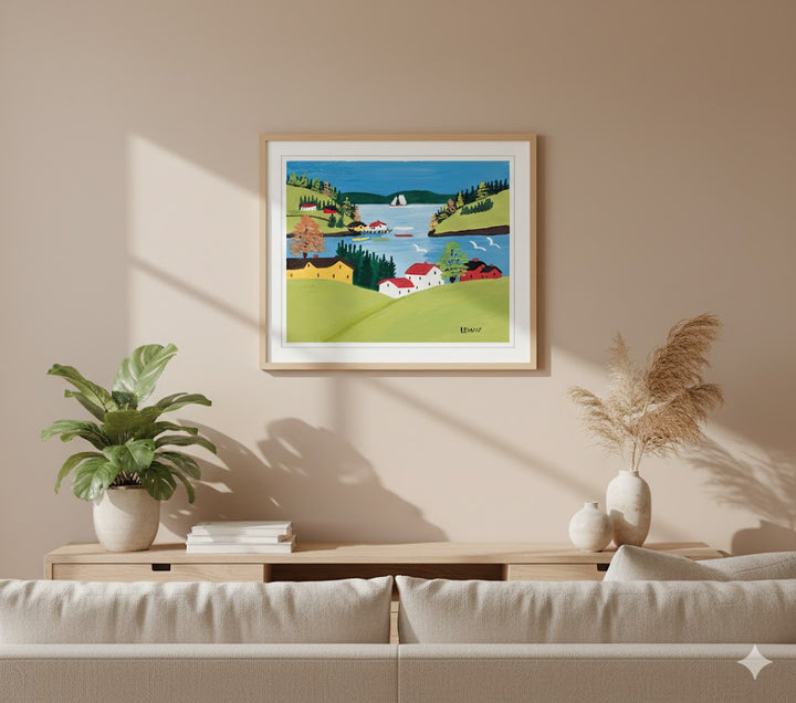 Framed Art Print By Maud Lewis Digby Harbour Folk Art Painting Flat Style Maritime Wall Decor 24 X 28 Inches, Maud Lewis, American Art, Art, Collectibile Memorabilia, AAAPA33484