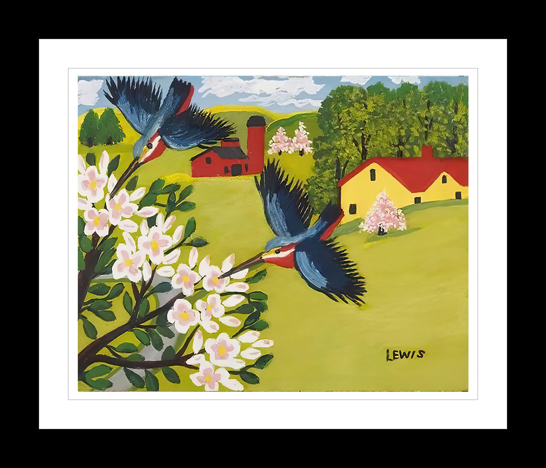 Framed Art Print By Maud Lewis Hummingbirds Folk Art Painting Flat Style Wall Decor 24 X 28 Inches, Maud Lewis, American Art, Art, Collectibile Memorabilia, AAAPA33483