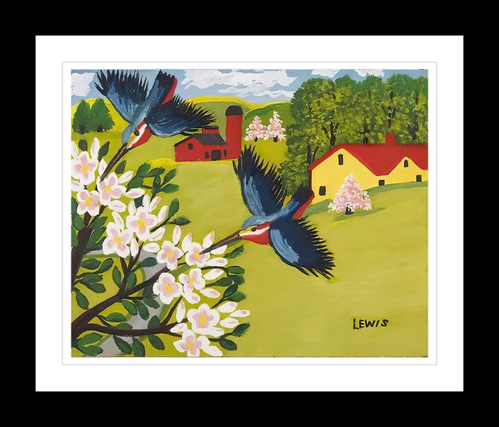 Framed Art Print By Maud Lewis Hummingbirds Folk Art Painting Flat Style Wall Decor 24 X 28 Inches, Maud Lewis, American Art, Art, Collectibile Memorabilia, AAAPA33483