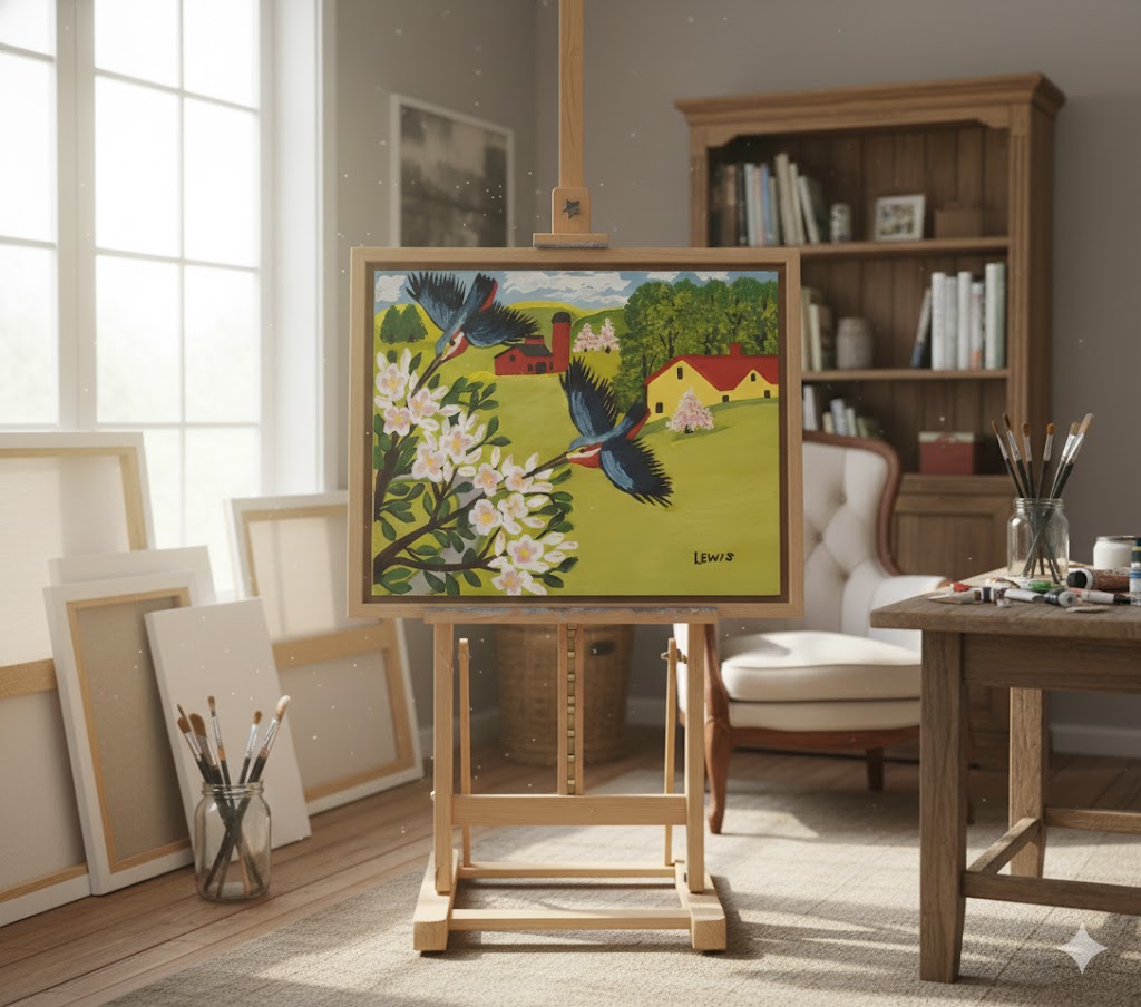 Framed Art Print By Maud Lewis Hummingbirds Folk Art Painting Flat Style Wall Decor 24 X 28 Inches, Maud Lewis, American Art, Art, Collectibile Memorabilia, AAAPA33483