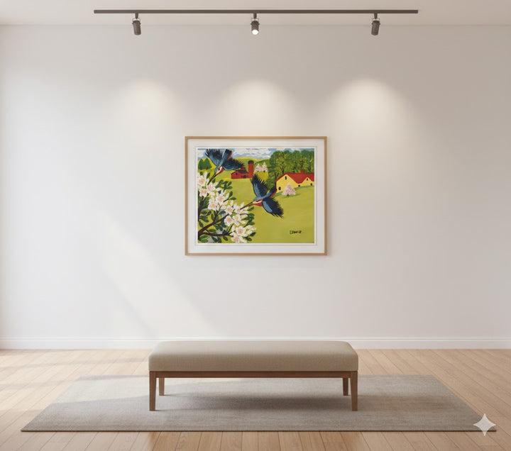 Framed Art Print By Maud Lewis Hummingbirds Folk Art Painting Flat Style Wall Decor 24 X 28 Inches, Maud Lewis, American Art, Art, Collectibile Memorabilia, AAAPA33483