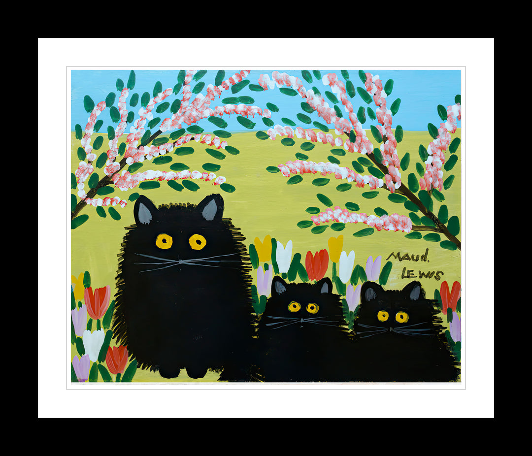 Framed Art Print By Maud Lewis Three Black Cats Folk Art Painting Flat Style Wall Decor 24 X 28 Inches, Maud Lewis, American Art, Art, Collectibile Memorabilia, AAAPA33485