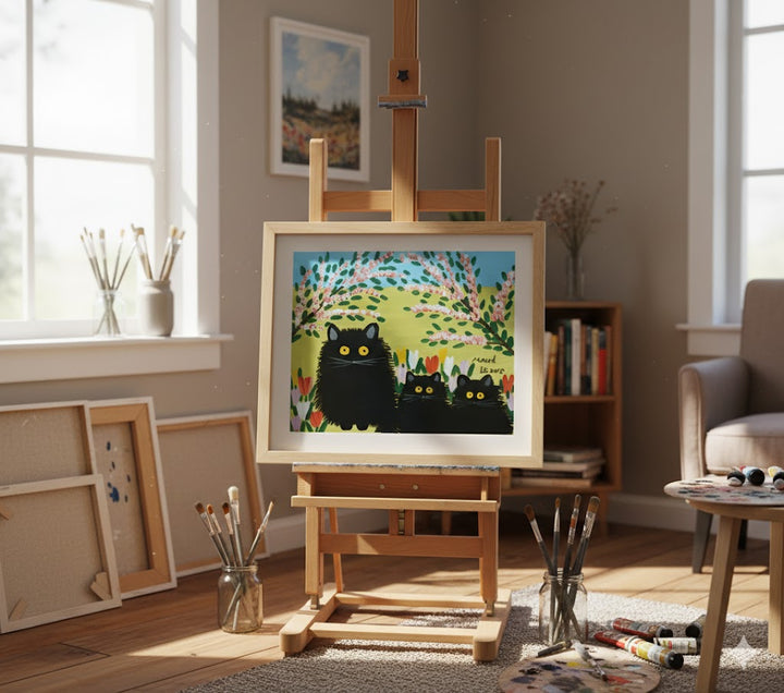 Framed Art Print By Maud Lewis Three Black Cats Folk Art Painting Flat Style Wall Decor 24 X 28 Inches, Maud Lewis, American Art, Art, Collectibile Memorabilia, AAAPA33485