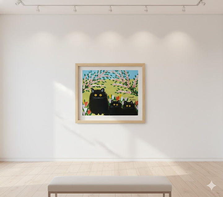 Framed Art Print By Maud Lewis Three Black Cats Folk Art Painting Flat Style Wall Decor 24 X 28 Inches, Maud Lewis, American Art, Art, Collectibile Memorabilia, AAAPA33485