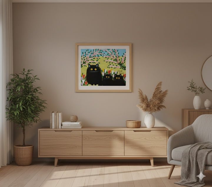 Framed Art Print By Maud Lewis Three Black Cats Folk Art Painting Flat Style Wall Decor 24 X 28 Inches, Maud Lewis, American Art, Art, Collectibile Memorabilia, AAAPA33485