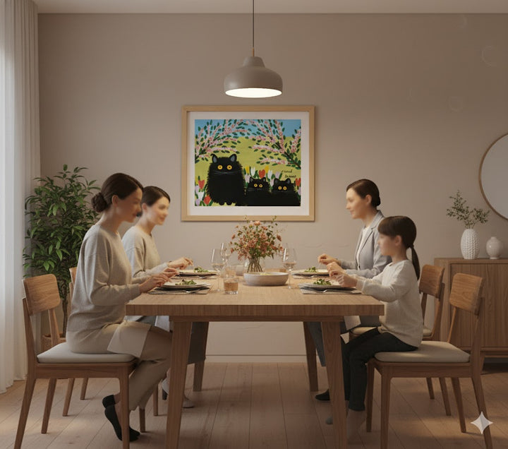 Framed Art Print By Maud Lewis Three Black Cats Folk Art Painting Flat Style Wall Decor 24 X 28 Inches, Maud Lewis, American Art, Art, Collectibile Memorabilia, AAAPA33485