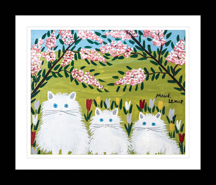 Framed Art Print By Maud Lewis Three White Cats Folk Art Painting Flat Style Wall Decor 24 X 28 Inches, Maud Lewis, American Art, Art, Collectibile Memorabilia, AAAPA33486