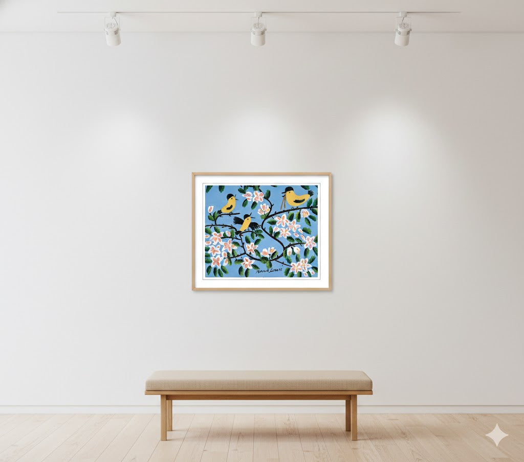 Framed Art Print By Maud Lewis Yellow Birds Folk Art Painting Flat Style Wall Decor 24 X 28 Inches, Maud Lewis, American Art, Art, Collectibile Memorabilia, AAAPA33487