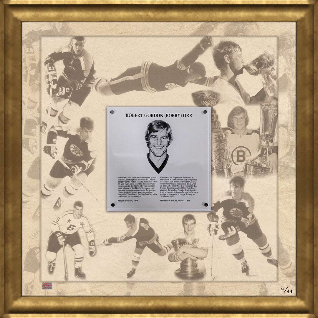 Bobby Orr Hhof Collectors Plaque Framed Collage Ltd Ed /44, Boston Bruins, NHL, Hockey, Autographed, Signed, AACMH32959