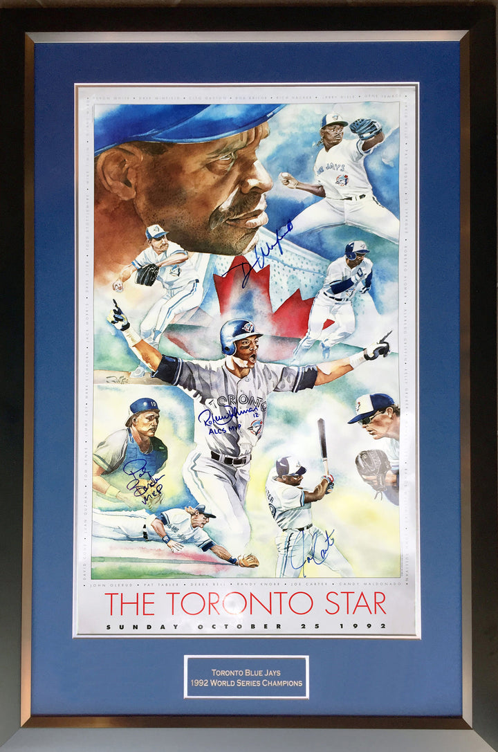 Carter, Borders, Alomar & Winfield - Signed Poster Blue Jays 1992 World Series, Toronto Blue Jays, MLB, Baseball, Autographed, Signed, AABCB31406
