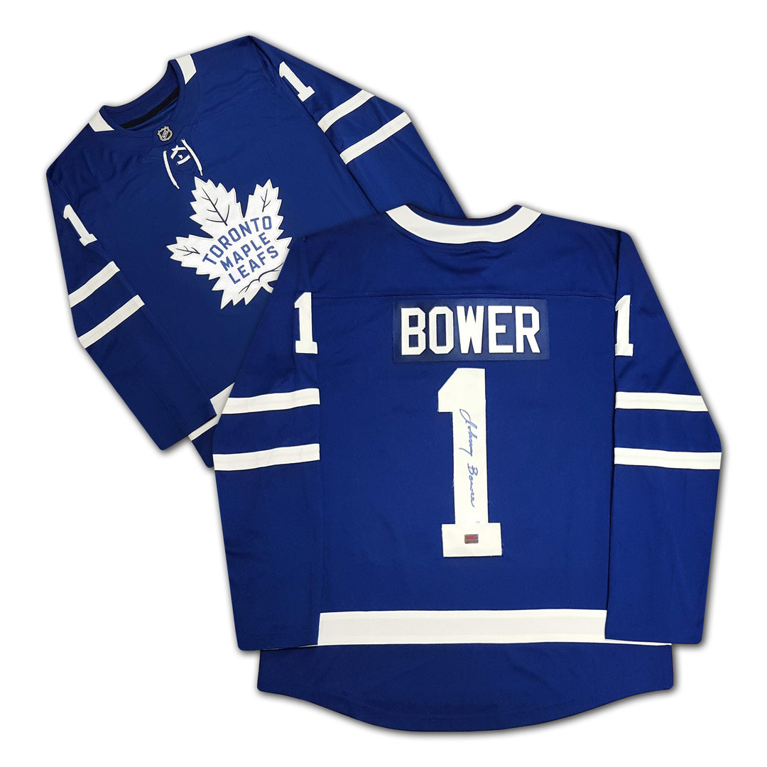 Johnny Bower Autographed Blue Toronto Maple Leafs Jersey, Toronto Maple Leafs, NHL, Hockey, Autographed, Signed, AAAJH30129