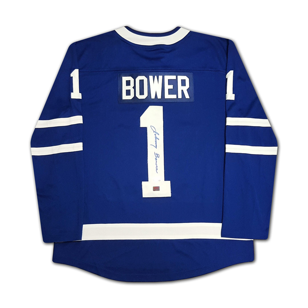 Johnny Bower Autographed Blue Toronto Maple Leafs Jersey, Toronto Maple Leafs, NHL, Hockey, Autographed, Signed, AAAJH30129