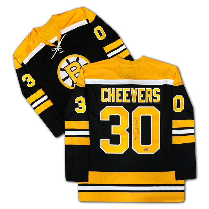 Gerry Cheevers Autographed Black Boston Bruins Jersey, Boston Bruins, NHL, Hockey, Autographed, Signed, AAAJH30119