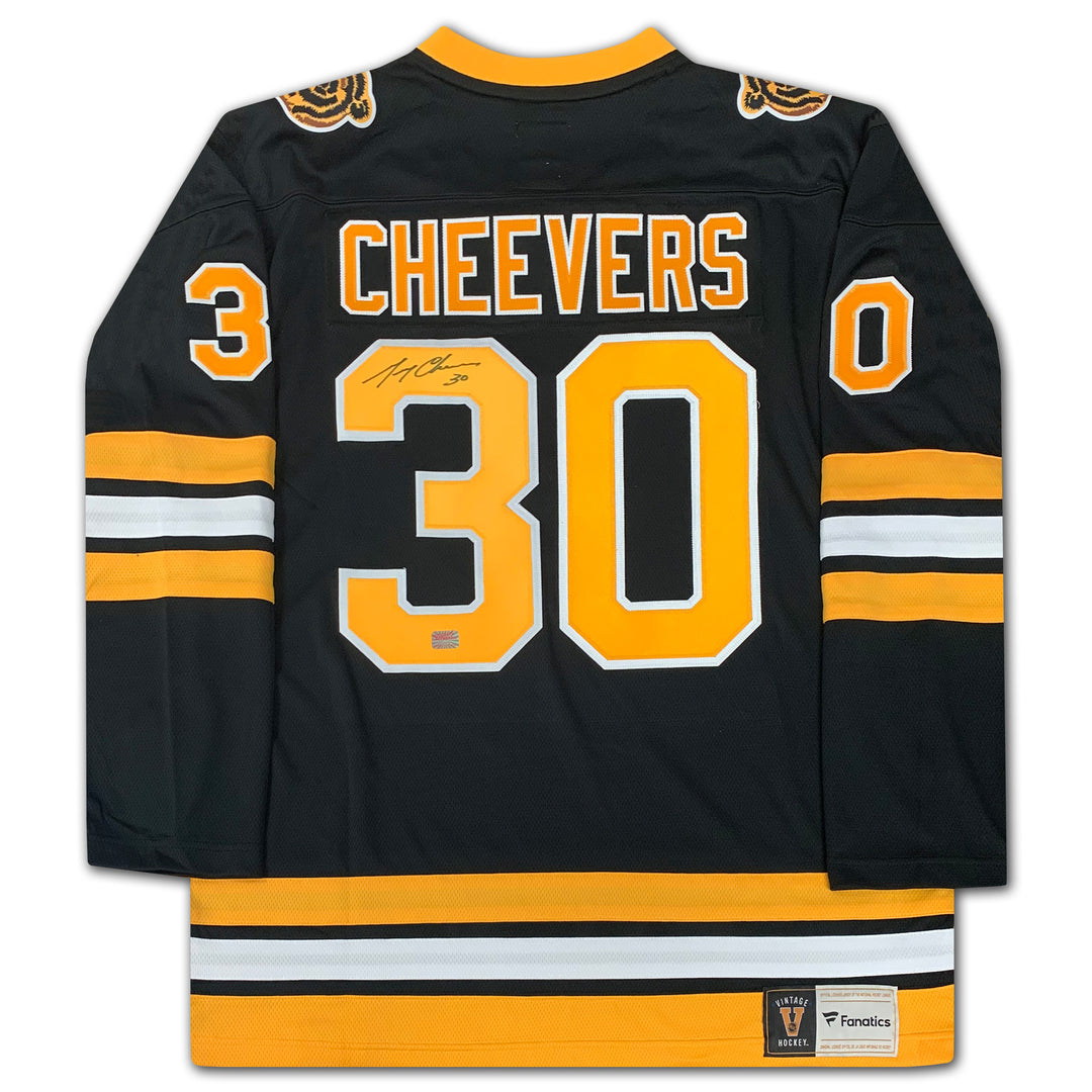 Gerry Cheevers Autographed Black Boston Bruins Jersey, Boston Bruins, NHL, Hockey, Autographed, Signed, AAAJH30119