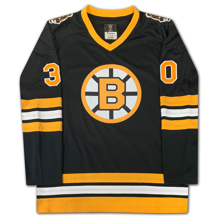 Gerry Cheevers Autographed Black Boston Bruins Jersey, Boston Bruins, NHL, Hockey, Autographed, Signed, AAAJH30119
