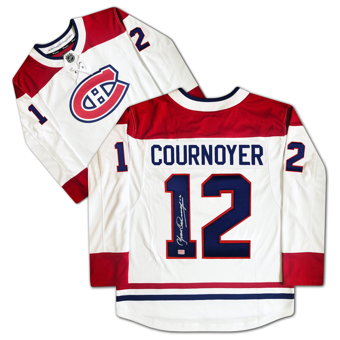Yvan Cournoyer Autographed White Montreal Canadiens Jersey, Montreal Canadiens, NHL, Hockey, Autographed, Signed, AAAJH30143