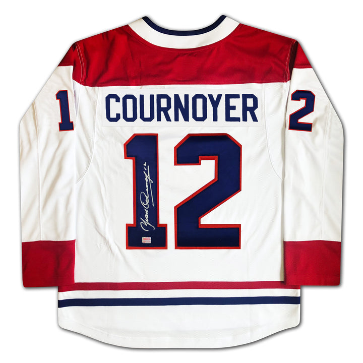 Yvan Cournoyer Autographed White Montreal Canadiens Jersey, Montreal Canadiens, NHL, Hockey, Autographed, Signed, AAAJH30143