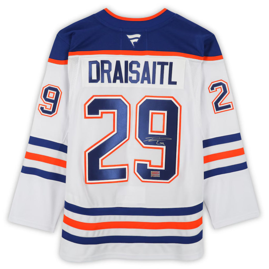 Leon Draisaitl Autographed White Edmonton Oilers Jersey, Edmonton Oilers, NHL, Hockey, Autographed, Signed, AAAJH33476