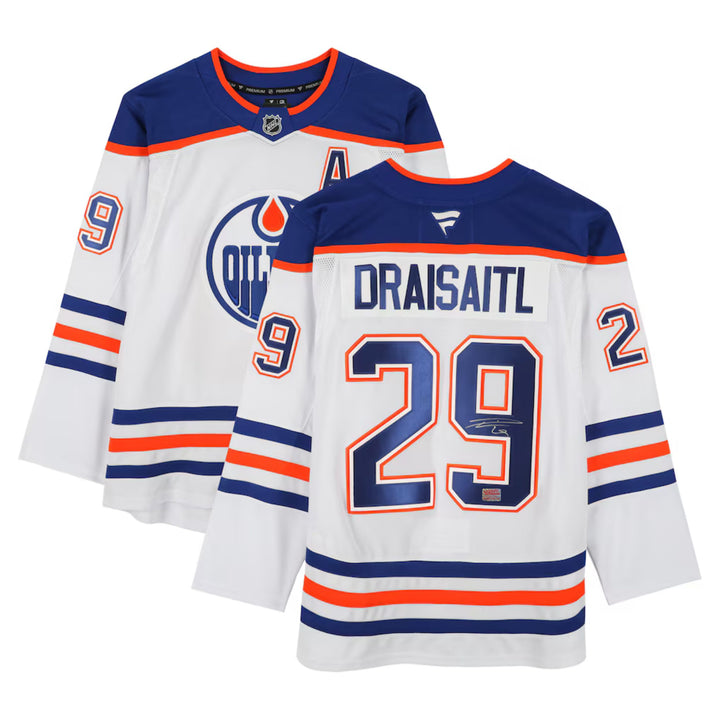 Leon Draisaitl Autographed White Edmonton Oilers Jersey, Edmonton Oilers, NHL, Hockey, Autographed, Signed, AAAJH33476