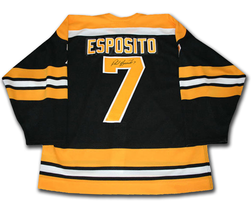 Phil Esposito Autographed Black Boston Bruins Jersey, Boston Bruins, NHL, Hockey, Autographed, Signed, AAAJH30134