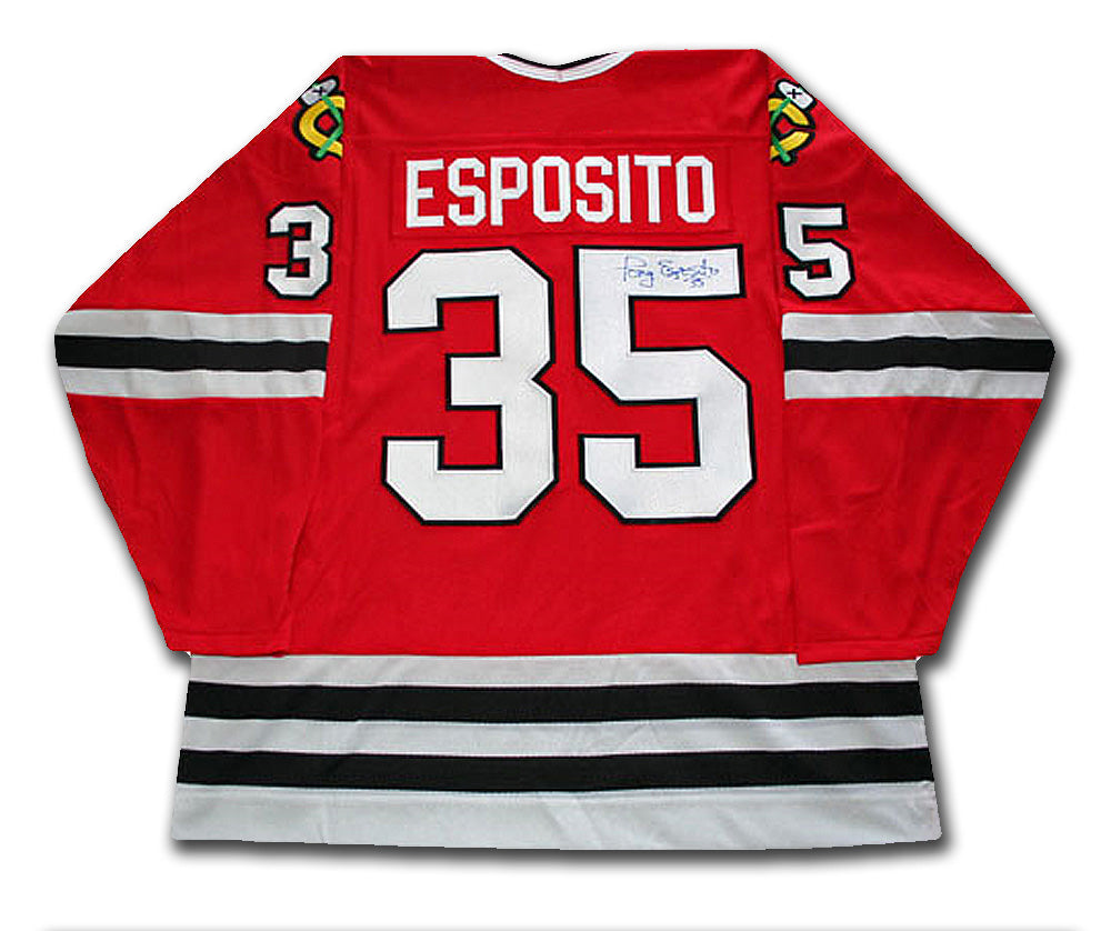 Tony Esposito Autographed Red Chicago Blackhawks Jersey, Chicago Blackhawks, NHL, Hockey, Autographed, Signed, AAAJH30139
