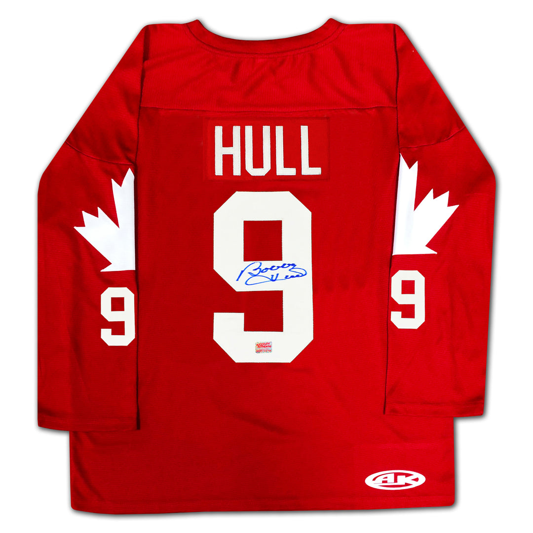 Bobby Hull Autographed Red Team Canada Jersey, Team Canada, International, Hockey, Autographed, Signed, AAAJH32391