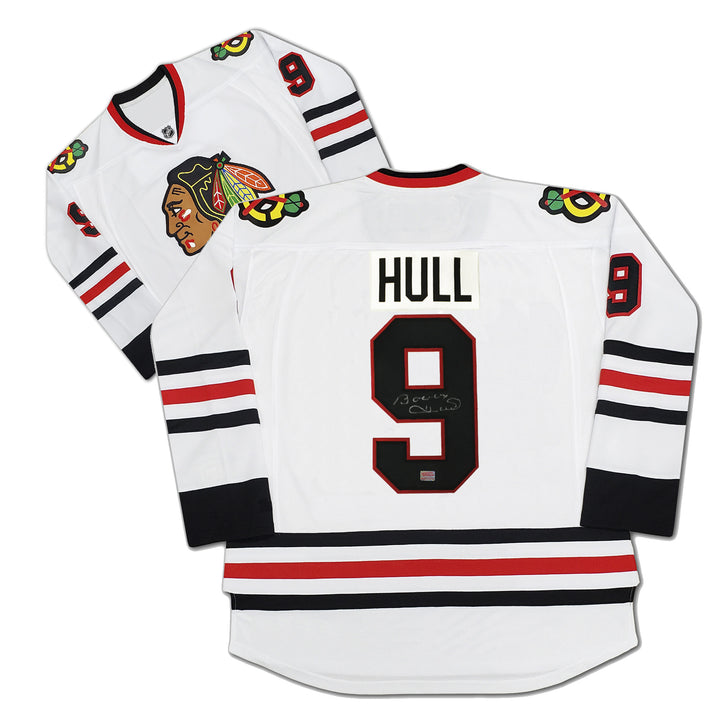 Bobby Hull Autographed White Chicago Blackhawks Jersey, Chicago Blackhawks, NHL, Hockey, Autographed, Signed, AAAJH30113