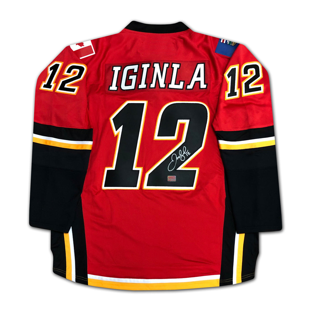 Jarome Iginla Autographed Red Calgary Flames Jersey, Calgary Flames, NHL, Hockey, Autographed, Signed, AAAJH32575