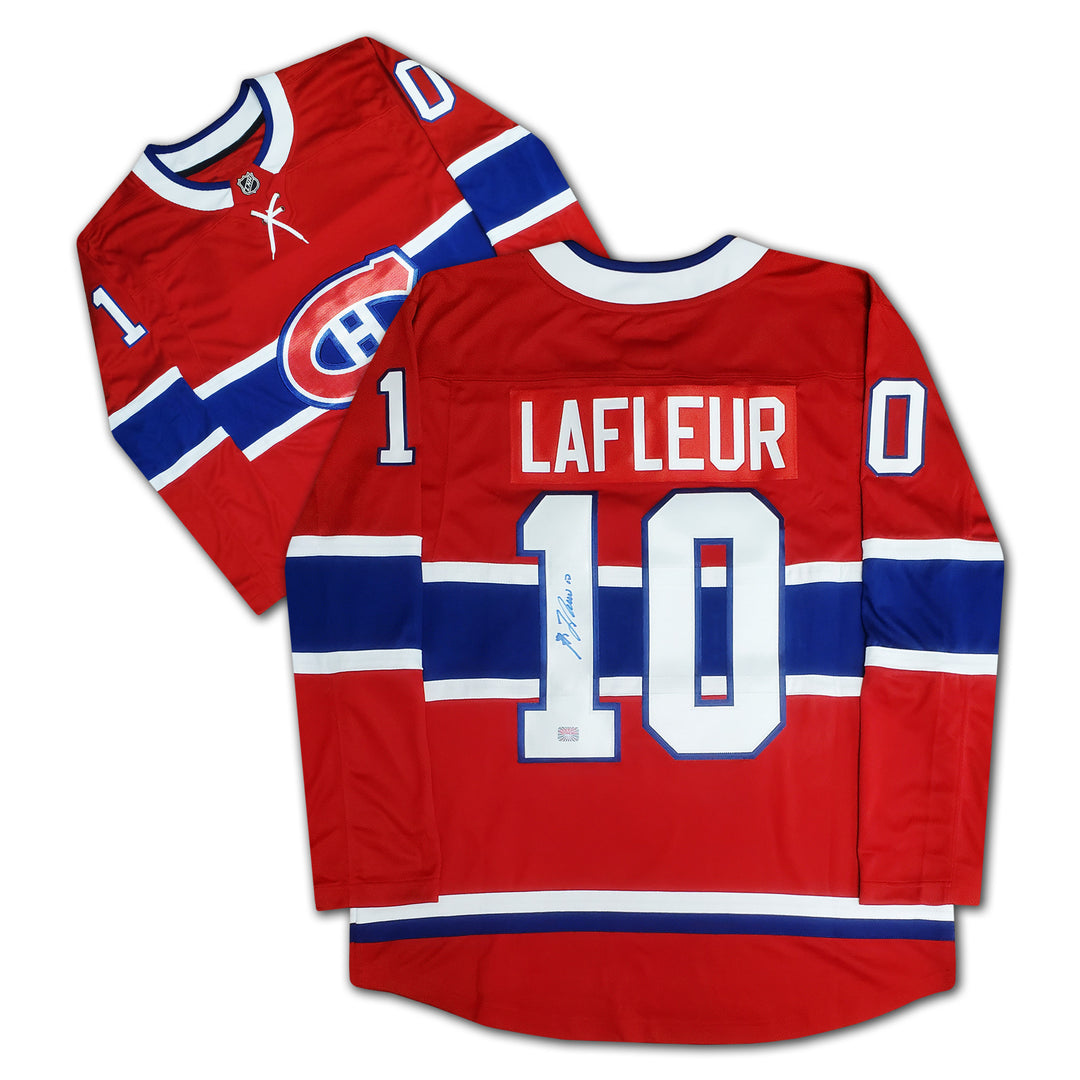 Guy Lafleur Autographed Red Montreal Canadiens Jersey, Montreal Canadiens, NHL, Hockey, Autographed, Signed, AAAJH30125