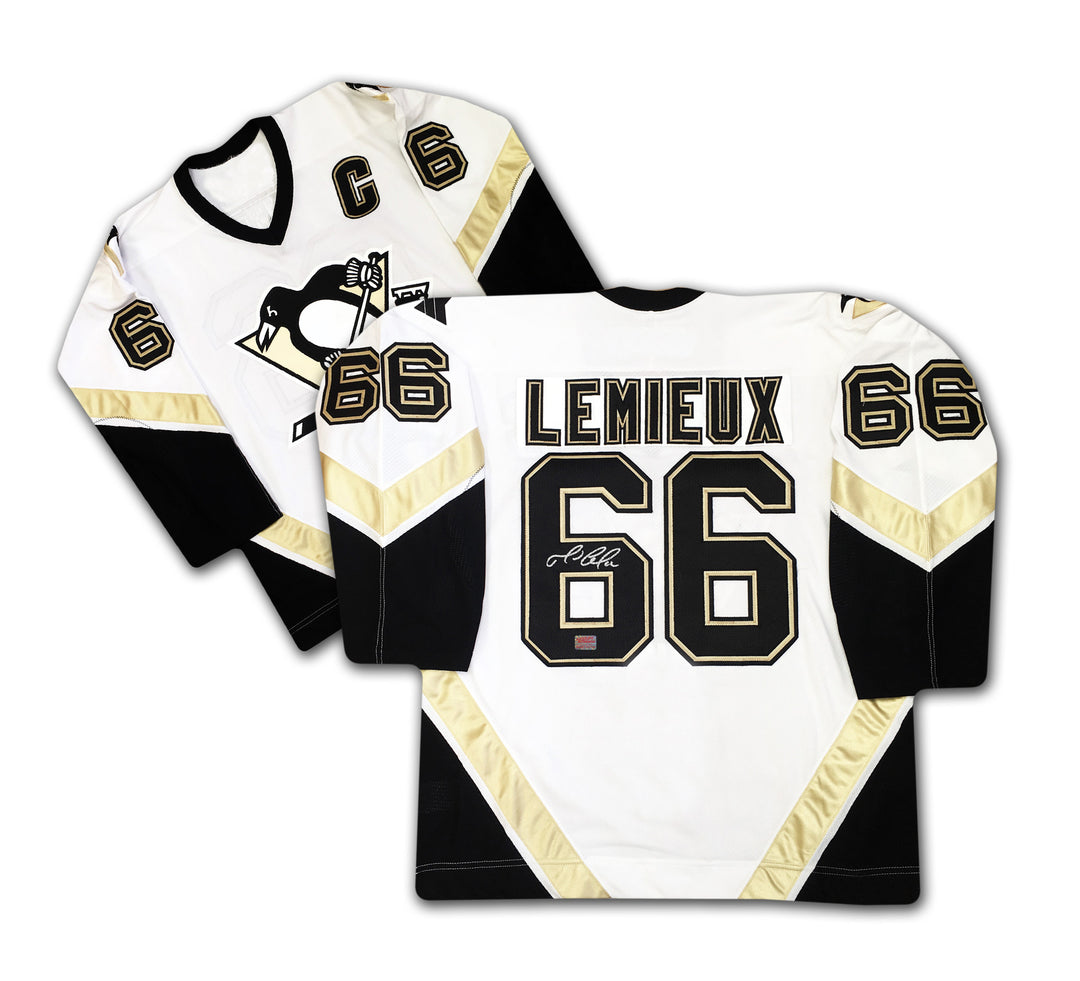 Mario Lemieux Autographed Pittsburgh Penguins White Jersey, Pittsburgh Penguins, NHL, Hockey, Autographed, Signed, AAAJH32763
