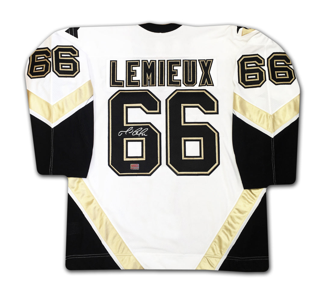 Mario Lemieux Autographed Pittsburgh Penguins White Jersey, Pittsburgh Penguins, NHL, Hockey, Autographed, Signed, AAAJH32763