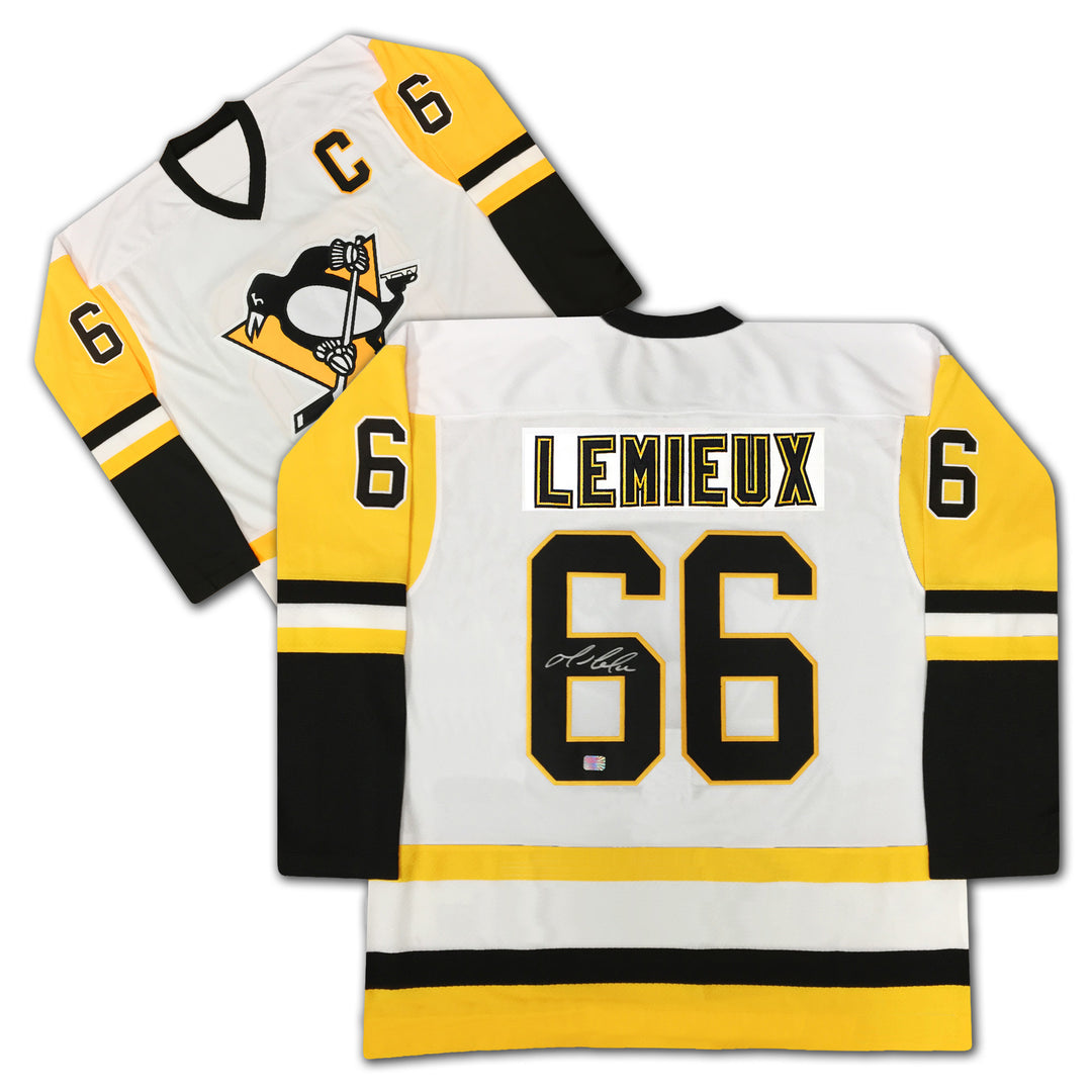 Mario Lemieux Signed Pro Pittsburgh Penguins White Jersey, Pittsburgh Penguins, NHL, Hockey, Autographed, Signed, AAAJH31397