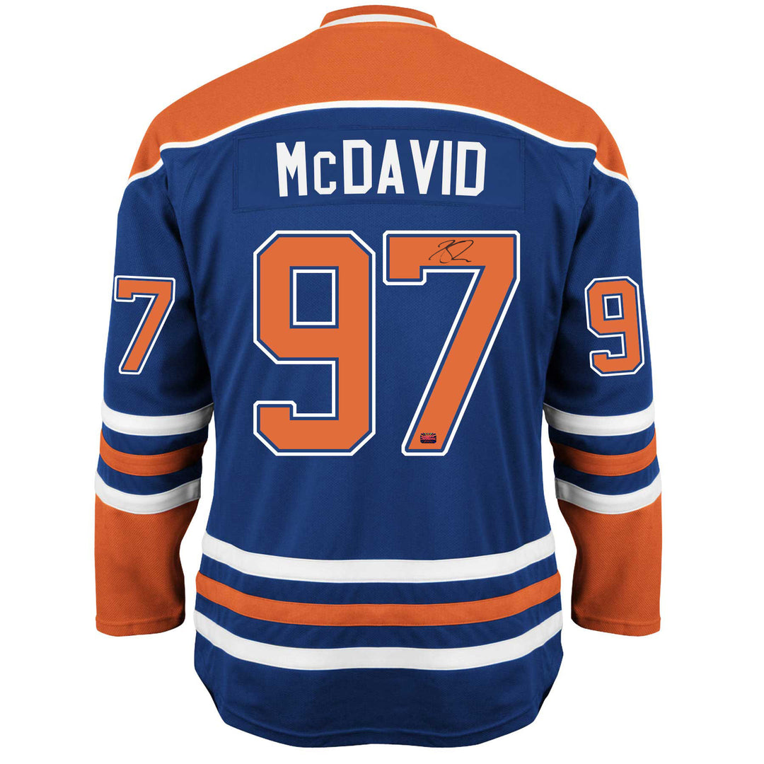 Connor Mcdavid Edmonton Oilers Blue Autographed Jersey, Edmonton Oilers, NHL, Hockey, Autographed, Signed, AAAJH30461