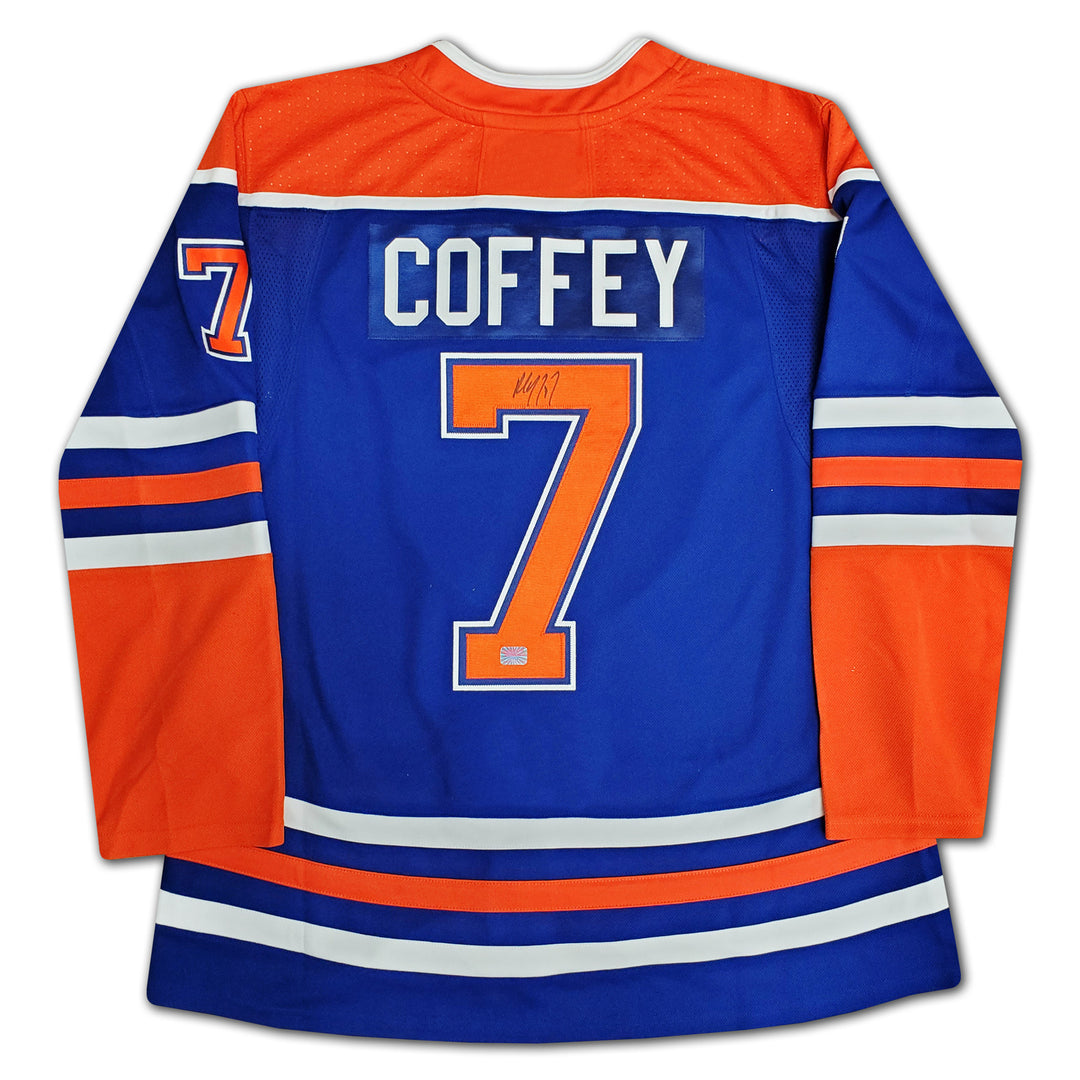 Paul Coffey Autographed Blue Edmonton Oilers Jersey, Edmonton Oilers, NHL, Hockey, Autographed, Signed, AAAJH32550