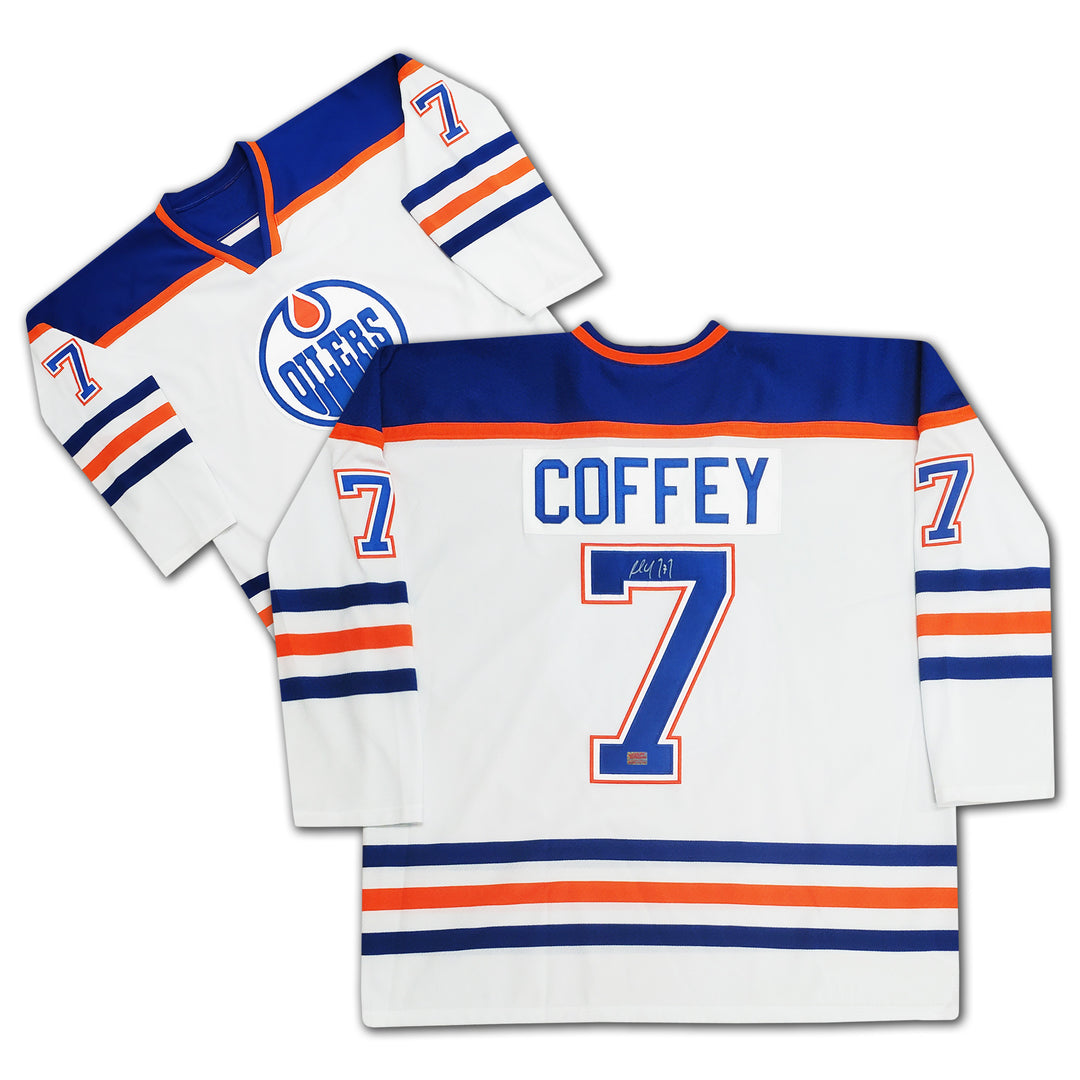 Paul Coffey Autographed White Edmonton Oilers Jersey, Edmonton Oilers, NHL, Hockey, Autographed, Signed, AAAJH32669