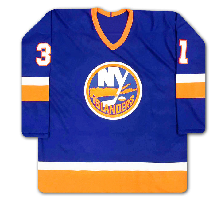 Billy Smith Autographed Blue New York Islanders Jersey, New York Islanders, NHL, Hockey, Autographed, Signed, AAAJH30107