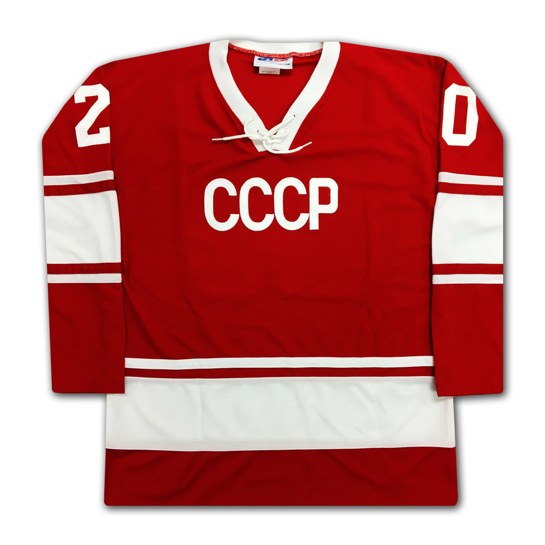 Vladislav Tretiak Russian Autographed Red Cccp Jersey, CCCP, International, Hockey, Autographed, Signed, AAAJH31937