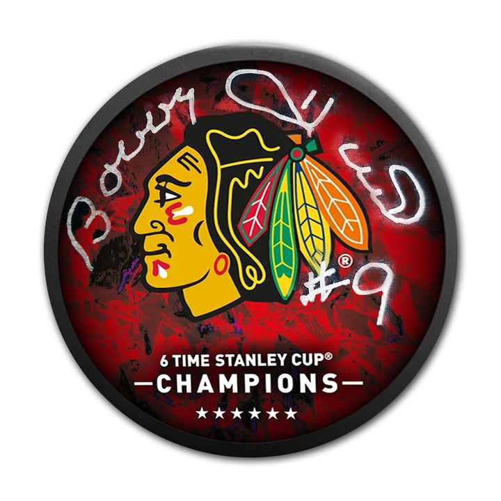 Bobby Hull Signed Puck 6 Stanley Cup Champs Chicago, Chicago Blackhawks, NHL, Hockey, Autographed, Signed, AAHPH32902