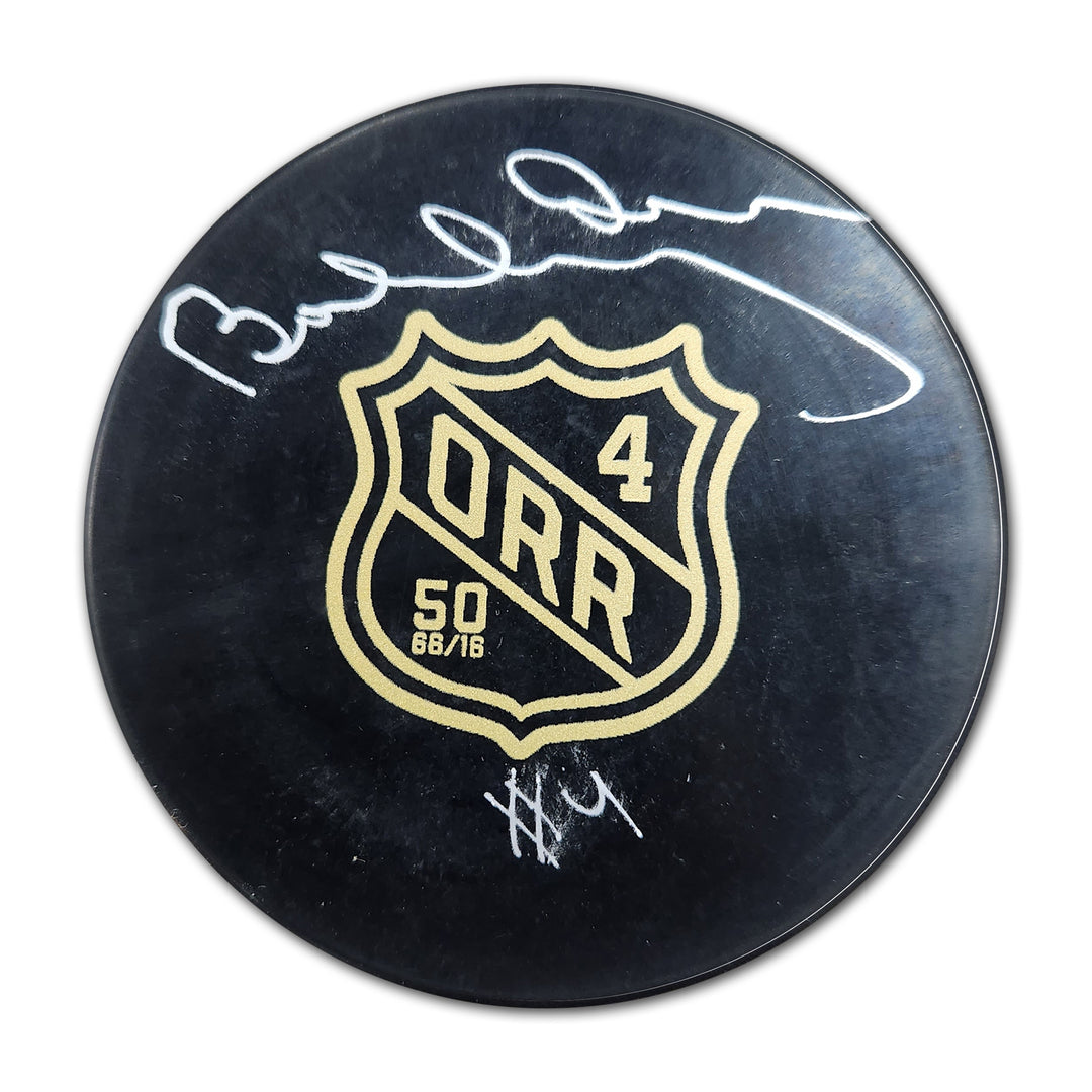 Bobby Orr Autographed 50Th Anniversary Hockey Puck, Boston Bruins, NHL, Hockey, Autographed, Signed, AAHPH33073