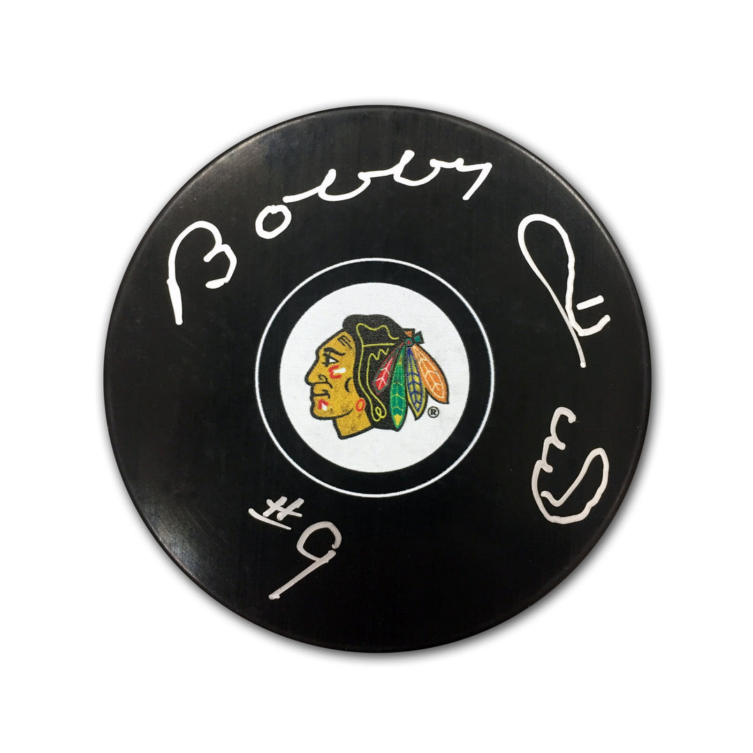 Bobby Hull Autographed Chicago Blackhawks Hockey Puck, Chicago Blackhawks, NHL, Hockey, Autographed, Signed, AAHPH31300
