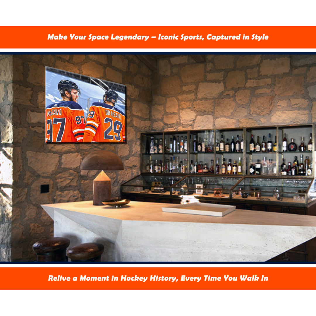 Connor Mcdavid & Leon Draisaitl Wrapped Canvas 16"X20" Edmonton Oilers, Edmonton Oilers, NHL, Hockey, Collectibile Memorabilia, AACMH33403