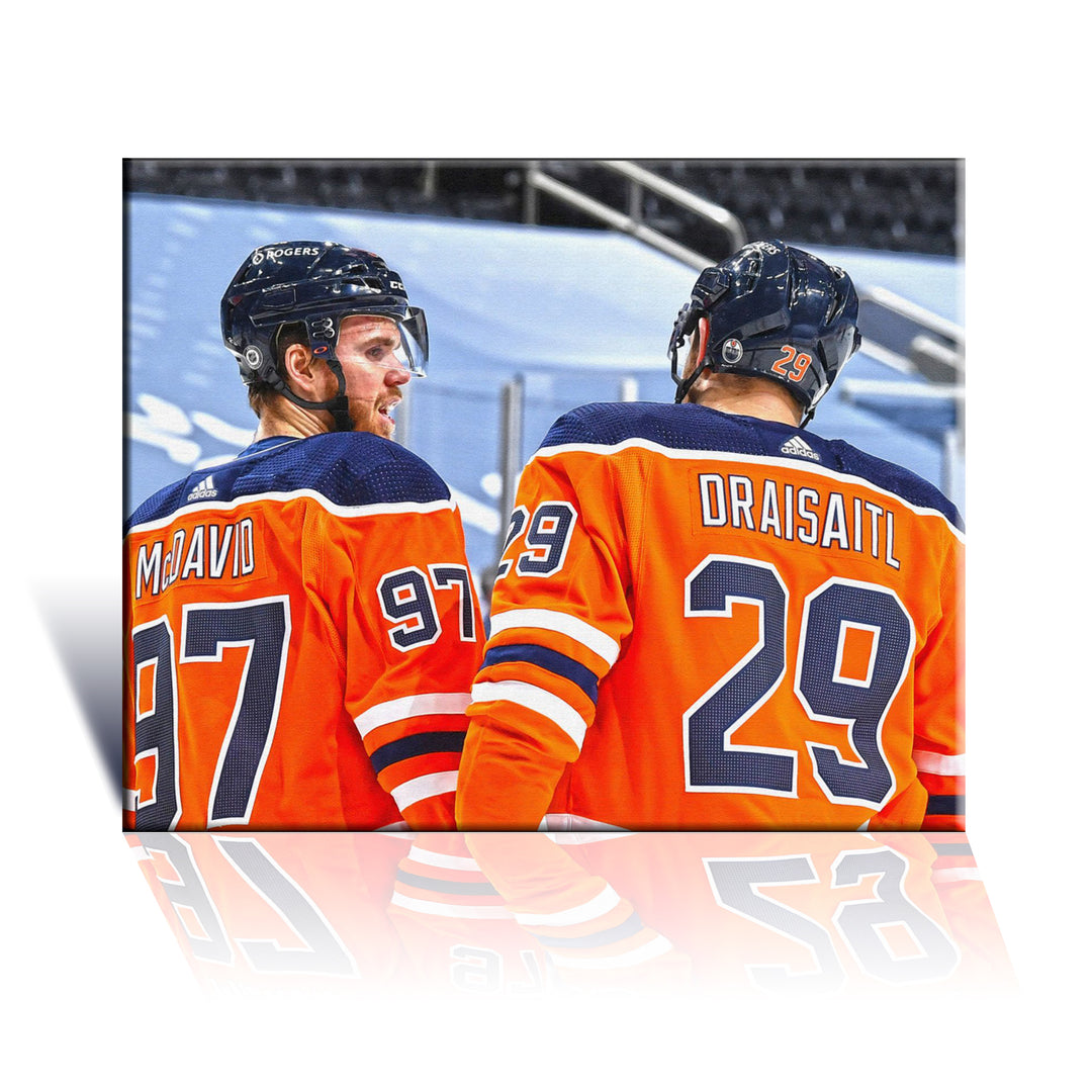 Connor Mcdavid & Leon Draisaitl Wrapped Canvas 16"X20" Edmonton Oilers, Edmonton Oilers, NHL, Hockey, Collectibile Memorabilia, AACMH33403