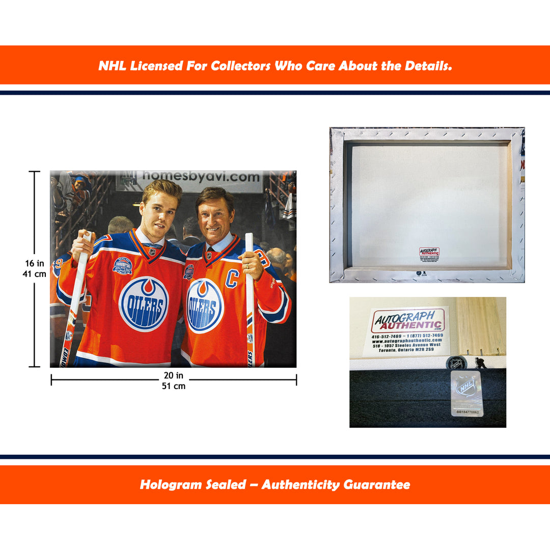 Wayne Gretzky & Connor Mcdavid Wrapped Canvas 16"X20" Edmonton Oilers, Edmonton Oilers, NHL, Hockey, Collectibile Memorabilia, AACMH33404