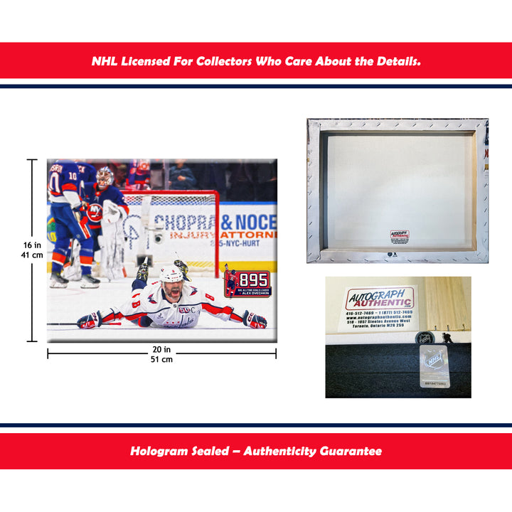 Alexander Ovechkin Record Breaking Goal #895 Wrapped Canvas 16X20 (20" By 16"), Washington Capitals, NHL, Hockey, Collectibile Memorabilia, AACMH33401