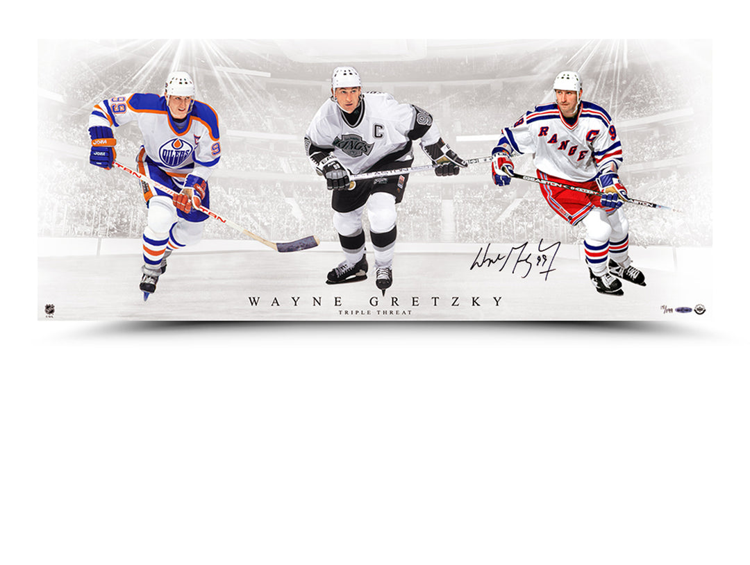 Wayne Gretzky Signed Triple Threat 36X15 Photo Collage, Ltd Ed /199