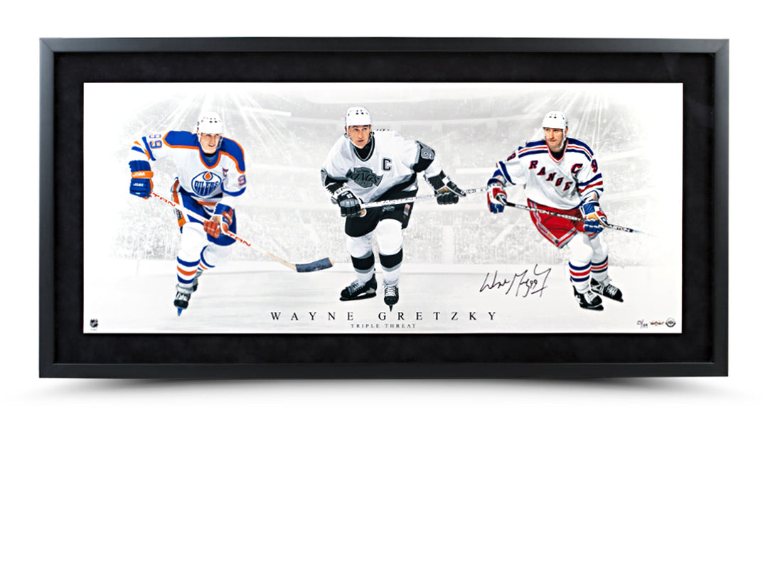 Wayne Gretzky Signed Triple Threat 36X15 Photo Collage, Framed And Ltd Ed /199