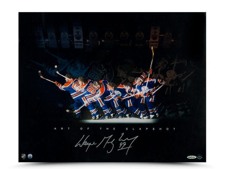 Wayne Gretzky Signed Edmonton Oliers Art Of The Slapshot 16X20 Collage