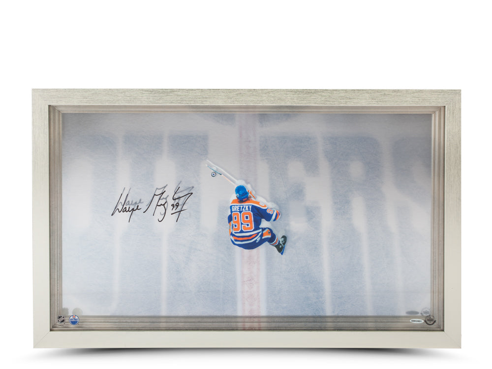 WAYNE GRETZKY SIGNED EDMONTON OILERS GREAT FROM ABOVE FRAMED ACRYLIC DISPLAY