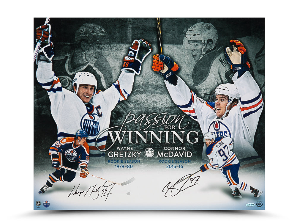 Wayne Gretzky / Connor Mcdavid Dual Signed Passion For Winning 20X24 Image